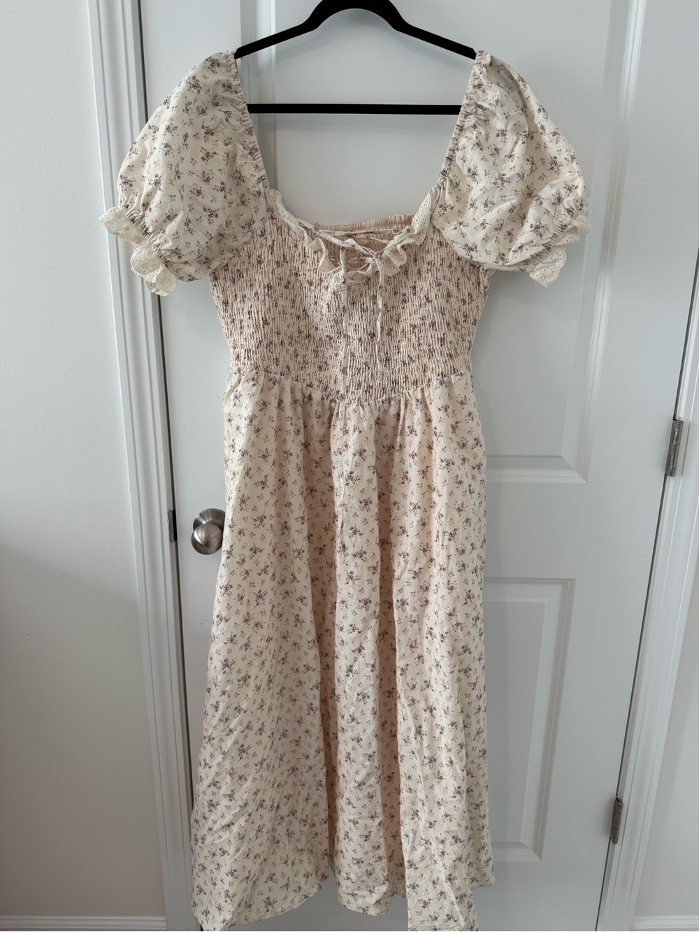 One Loved Babe Light Cream Smocked Floral Maxi Dress 1X - Picture 3 of 9